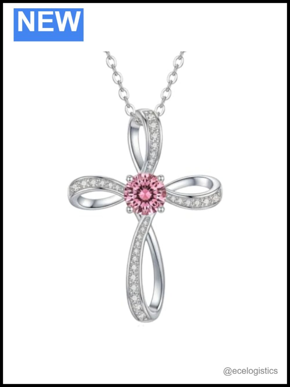 Cross Birthstone Pendant Necklace 32mm